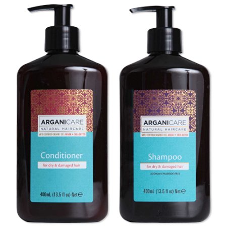 Arganicare Shampoo and Conditioner for Dry Hair Enriched with Organic Argan Oil and Shea Butter - Value Pack (13.5 Fluid Ounce Each)