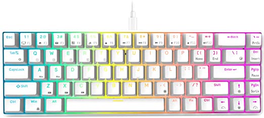 RK ROYAL KLUDGE RK68 (RK855) Wired 65% Mechanical Keyboard, RGB Backlit Ultra-Compact 60% Layout 69 Keys Gaming Keyboard with Blue Switch and Stand-Alone Arrow/Control Keys, White
