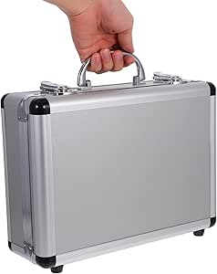 DOITOOL Silver Aluminum Briefcase with Lock, Aluminum Briefcase for Men or Women, Metal Hard Case with Foam for Travelers Luggage Craftsman Travel Cash (12.5x9x4.3 Inch)