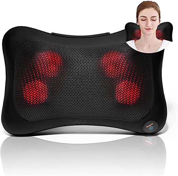 SULIVES Shiatsu Back and Neck Massager，Shoulder Massage Pillow with Heat for Muscle Pain, Deep Tissue Electric Massaging Cushion, Best Relaxing Gift for Women Men Mum Dad, Home Offices and Cars