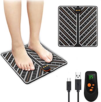 Moonssy EMS Foot Massager, USB Rechargeable Folding Portable Electric Massage Mat with15 Intensity Levels, Electronic Muscle Stimulatior Feet Massage