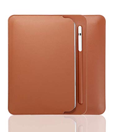 PINHEN for iPad Mini 5 Sleeve Case 2019 with Pencil Holder - Mini 5 Leather Portable Carrying Protective Tablet Case Cover for iPad Mini (5th Gen) 7.9" 2019, iPad Mini 1/2/3/4 (Sleeve Brown)