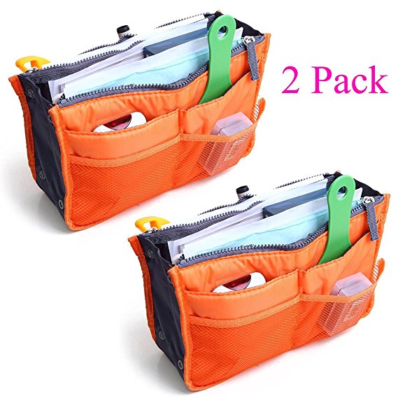 2 Pack Magik Travel Insert Handbag Purse Large Liner Organizer Tidy Bags Expandable 13 Pocket Handbag Insert Purse Organizer with Handles