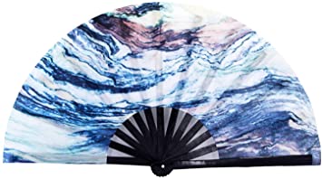 Amajiji Large Folding Hand Fan Rave Festival Accessories for Women Men, Chinease/Japanese Handheld Fan Bamboo Fan Dance Fan Gift Fan Craft Fan (Oceans and Deserts)