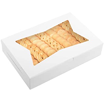Moretoes 24pcs 12x8x2.5 Inches White Pastry Bakery Boxes with Clear Window for Cookies, Muffins, Donuts