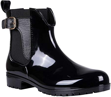 Women's Ankle Rain Boots Shiny Waterproof Boots for Lady