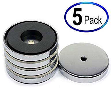 50 LB Holding Power 2.4" Cup Magnets | Magnetic Round Base Mounting Magnets for Business or Car Top Signs, RB60 Pot Magnets 5 Pieces