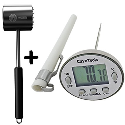 Tenderizer Mallet   Digital Cooking Thermometer - INSTANT READ - For BBQ Grilling Candy Chocolate Meat Baking Liquids Smoker - Stainless Steel Long Food Probe & LCD Display