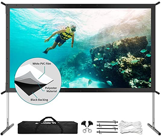 Projector Screen with Stand, Upgraded 3 Layers 110 inch 4K HD 16:9 Outdoor/Indoor Portable Front Projection Screen, Foldable Projection Screen with Carry Bag for Home Theater Backyard Movie