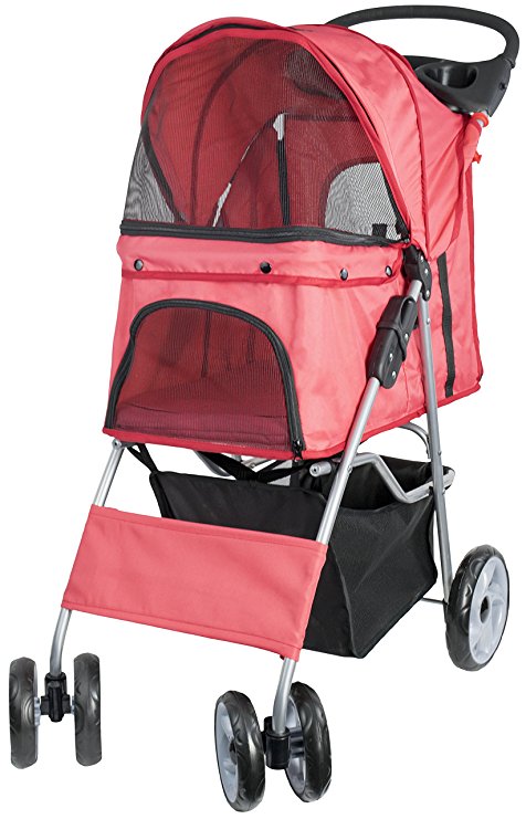 VIVO Four Wheel Pet Stroller, for Cat, Dog and More, Foldable Carrier Strolling Cart, Multiple Colors