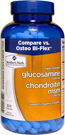 Member's Mark Triple Strength Glucosamine 1500mg & Chondroitin MSM 1288mg Tablets (1 bottle (220 tablets)) by Members Mark