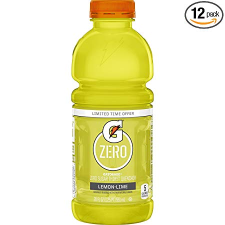 Gatorade Zero Sugar Thirst Quencher, Lemon-Lime, 20 Ounce Bottles (Pack of 12)