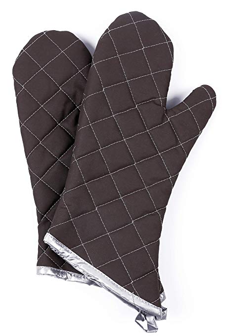 Oven Mitts 1 Pair of Quilted Cotton Lining - Heat Resistant Kitchen Gloves,Flame Oven Mitt Set (Brown, Cotton)