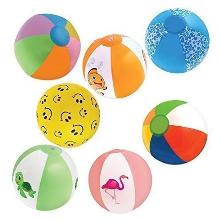 Inflatable 12 Beach Balls 18-Pack - 8 Rainbow Beach Balls 10 Designer