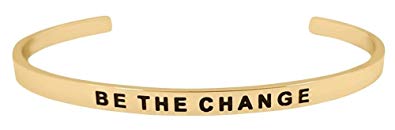 Inspirational Quote "BE THE CHANGE" Positive Message Motivational Cuff Bangle Mantra Bracelet