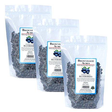 Unsweetened Dried Blueberries - THREE 1 Pound Bags - Shipping Included