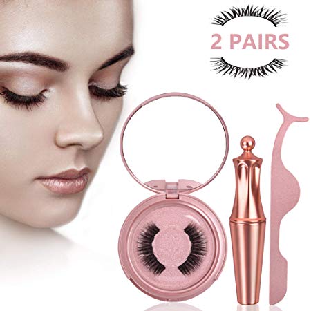 Magnetic Eyeliner, Lanccona Magnetic Eyelashes Lashliner Kit of Reusable Natural 3D False Lash(2 Pairs)
