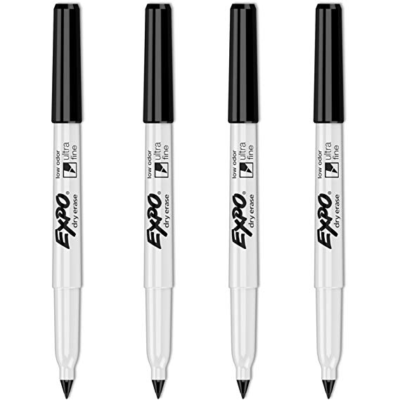 EXPO Low-Odor Dry-Erase Marker Ultra Fine Point Black 4/Pack