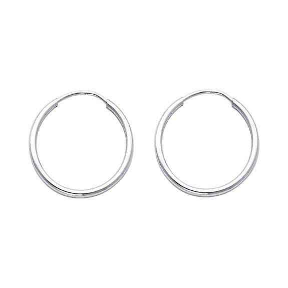 14k White Gold 1.5mm Thickness Endless Hoop Earrings - 8 Different Size Available