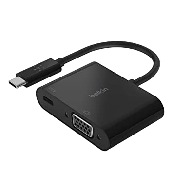 Belkin USB-C to VGA Adapter   Charge (Supports HD 1080p Video Resolution, 60W Pass-Through Power for Connected Devices) MacBook Pro VGA Adapter, Black