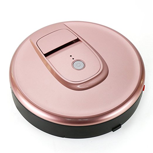 Robotic Vaccum Cleaner on Undercoat Carpet Marble Wooden Tile Floor has Adittional Round Brush Under the Device for Hair Dirt and Dust Removal (Rose-Gold)