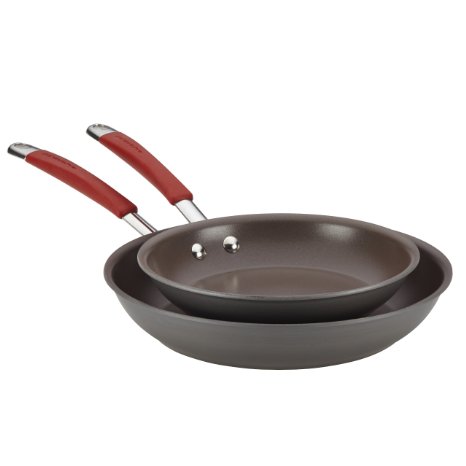 Rachael Ray Cucina Hard-Anodized Aluminum Nonstick Skillet Set, 9.25-Inch and 11.5-Inch, Gray/Cranberry Red