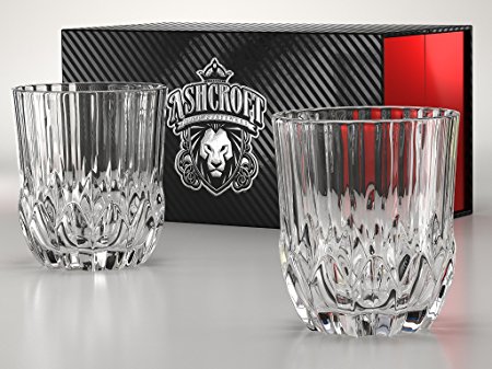 Glacier Whiskey Glasses, Scotch Glasses By Ashcroft - Set Of 2. Unique, Elegant, Dishwasher Safe, Glass Liquor and Bourbon Tumblers. Ultra-Clarity Glassware.