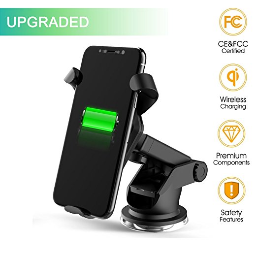 Wireless Car Charger Qi Fast Charger Car Mount with Air Vent Phone Holder Suction Mount for Samsung Galaxy S8/S8 /S7 Edge/S6 Edge /Note 5, Standard Charger for iPhone 8/8 , iPhone X, Qi-Enabled Device