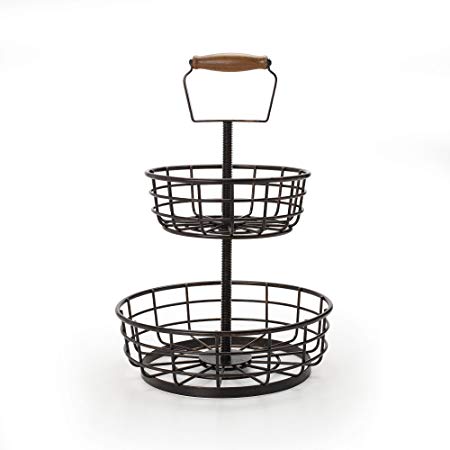 Gourmet Basics by Mikasa 5162868 2-Tier Adjustable Threaded Metal Storage Basket, Antique Black