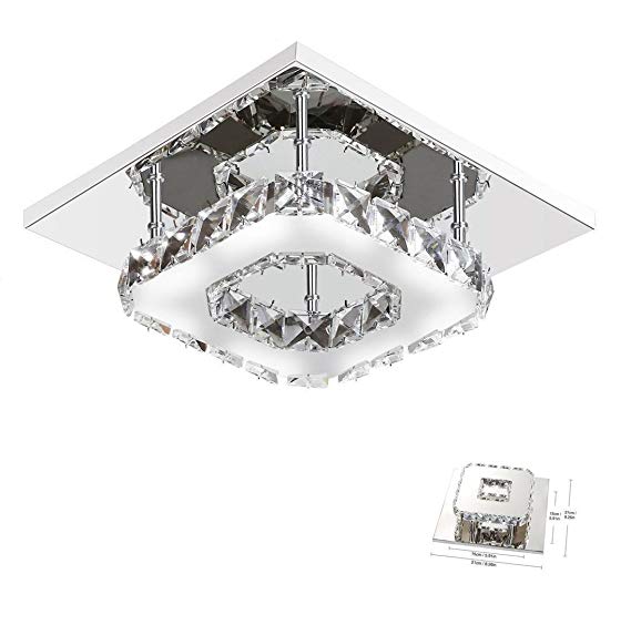 Mini Modern Crystal Chandelier Square Ceiling Lamp for Bedroom, Bathroom, Dining Room,8.3x8.3In,12W