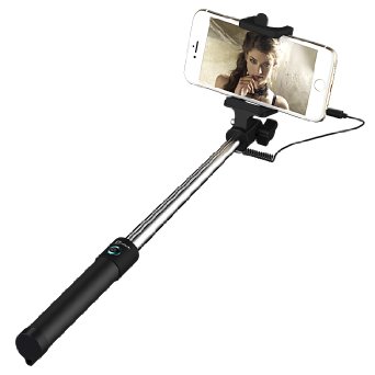 Selfie Stick, JETech One-piece U-Shape Battery Free Selfie Stick Extendable Wireless Cable Control (No Bluetooth No Battery) Self-portrait Monopod Pole with Mount Holder