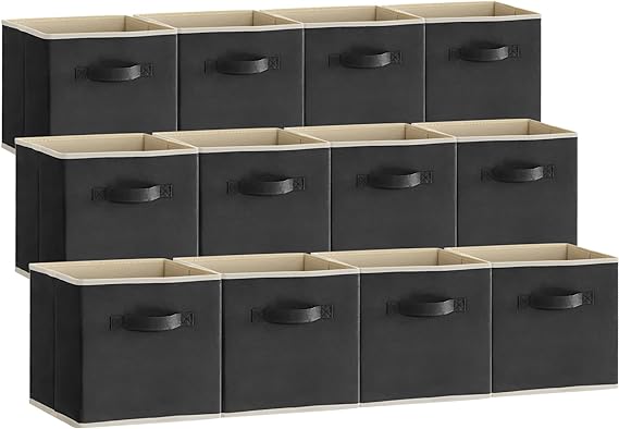 Lifewit 12 Packs Storage Cubes, 11 Inch Cube Storage Bins, Foldable Decorative Fabric Storage Baskets for Organizing Home Organizers with Handles for Shelves, Closet, Black