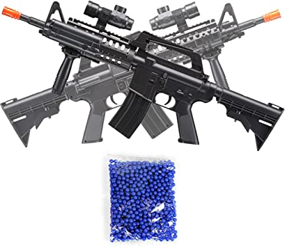 Airsoft Rifle M4 Style Spring Power Durable Material Manual Safety 400 FPS with Flashlight, Red Dot, Grip and Free 1000 Airsoft 6m BBS, Black, Full Size, Great for Gift & Beginner