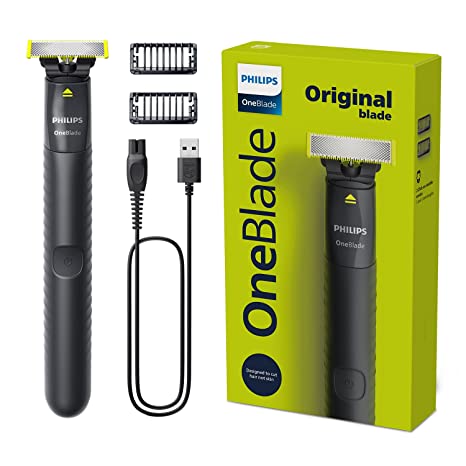Philips OneBlade Hybrid Trimmer and Shaver with Dual Protection Technology which ensures the most skin friendly trim/shave and 2 Trimming Combs QP1424/10