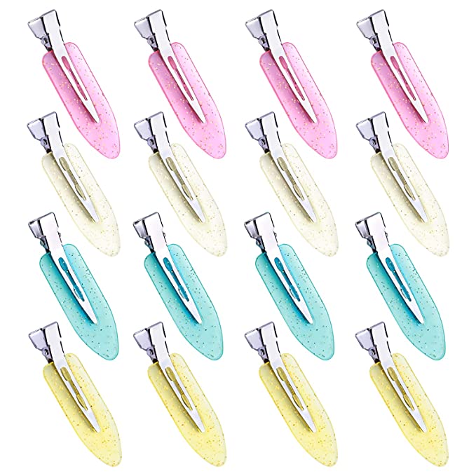 No Bend Hair Clips, 16Pcs Glitter No Crease Hair Clips For Women Hair Styling and Makeup Application (Yellow, Pink, White, Blue)
