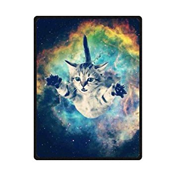 Galaxy Space Cat Soft Warm Throws Blankets 58" x 80" (Large)