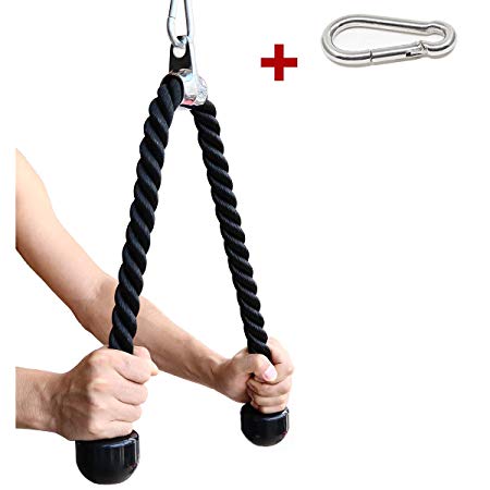 Tricep Rope 27 & 36 inches 2 Colors Fitness Attachment Cable Machine Pulldown Heavy Duty Coated Nylon Rope with Solid Rubber Ends