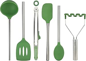 Tovolo Silicone Utensil Set of 6 for Meal Prep, Cooking, Baking, and More - Pesto