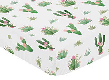 Pink Green Boho Watercolor Baby or Toddler Fitted Crib Sheet for Cactus Floral Collection by Sweet Jojo Designs