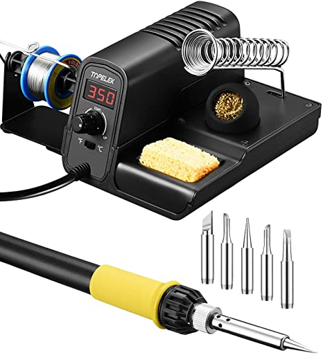 TOPELEK 60W Soldering Iron Station Kit, Fast Heat Up, 320 to 896℉ Temperature Adjustable Welding Iron with Upgraded Heating Core, LCD Display, Safe Handle, ℃/℉ Switch, Sleep Mode, 5 Extra Solder Tips