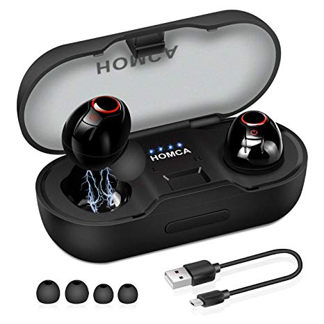 HOMCA True Wireless Earbuds, 5.0 Wireless Charging Earphones Waterproof Easy Pairing 18H Cycle Playtime 3D Stereo Sound Wireless Headphones with Microphone,Noise Canceling with Charging Case