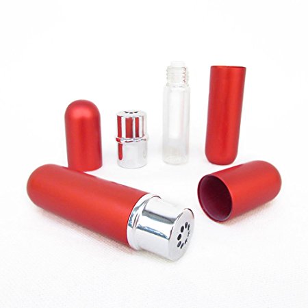 Red Aluminum and Glass Empty Essential Oil Personal Nasal Inhaler Refillable With Removable Bottle by Rivertree Life