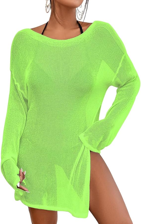 Bsubseach Crochet Cover Ups for Women Bathing Suit Cover Up Dress Mesh Beach Top