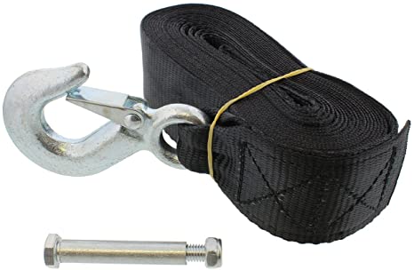 ABN Tow Trailer Tie Down Strap Rope w/Hook & Winch Mounting Bolt – Tiedown Black 15ft x 2in 3,000 lbs Capacity