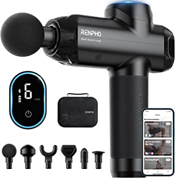 RENPHO Power  Bluetooth Upgrade Massage Gun Deep Tissue, 2022 New Percussion Muscle Massage Gun for Athletes, Powerful Portable Electric Handheld Massager Gun, LED Touch Display, Carry Case Gifts