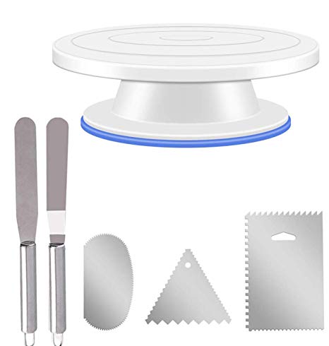 Ever Rich Cake Decorating Pastry Tool Kit. Professional Cupcake Decorating Kit Baking, Rotating Turntable Stand, Frosting, Piping Bags and Tips Set, Icing Spatula and Smoother (6 Pcs Set)