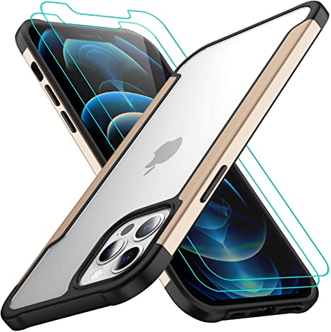 AEDILYS Compatible with iPhone 12 Pro max Case (2020),[Airbag Series] with [2 x Screen Protector] [Military Grade] | 15Ft. Drop Tested [Scratch-Resistant] 6.7Inch- Gold