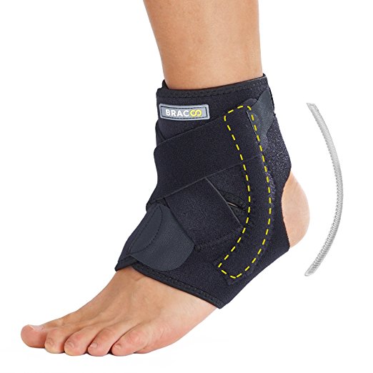 Bracoo Ankle Support Brace with Optional Dual-Spring Stabilisers – Breathable Latex-Free Neoprene Sleeve Provides Chronic Arthritic Pain Relief, Acute Sports Injury Rehabilitation & Protection against Reinjury – Unisex