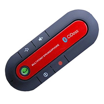 CiDoss Red Portable Multipoint Wireless Hands-Free Bluetooth Receiver Sun Visor In-Car Speakerphone Car Kit