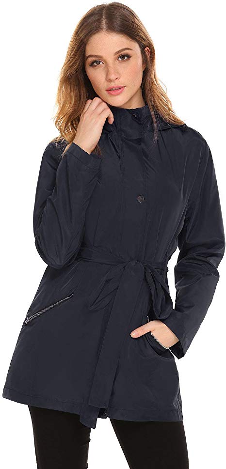pasttry Casual Hooded Active Outdoor Windbreaker Coat Waterproof Rain Jacket with Belt